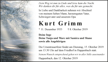 Traueranzeige von Kurt Grimm 