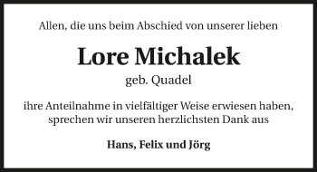 Traueranzeige von Lore Michalek 