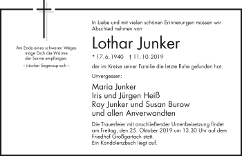 Traueranzeige von Lothar Junker 