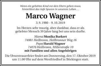 Traueranzeige von Marco Wagner 