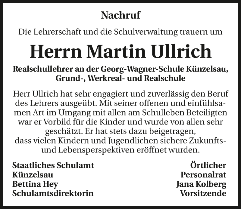  Traueranzeige für Martin Ullrich vom 12.10.2019 aus 