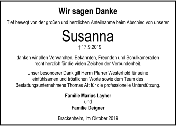 Traueranzeige von Susanna Layher 