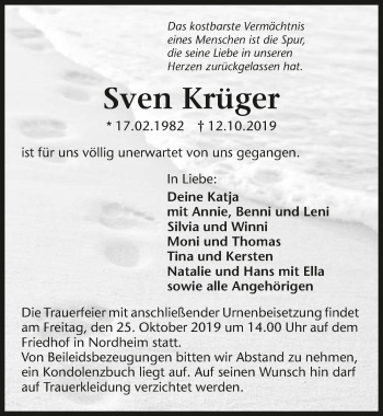 Traueranzeige von Sven Krüger 