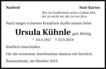 Traueranzeige von Ursula Kühnle 