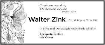 Traueranzeige von Walter Zink 
