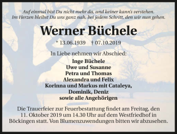 Traueranzeige von Werner Büchele 