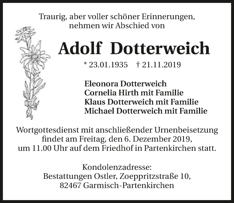  Traueranzeige für Adolf Dotterweich vom 30.11.2019 aus 
