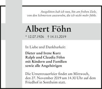 Traueranzeige von Albert Föhn 
