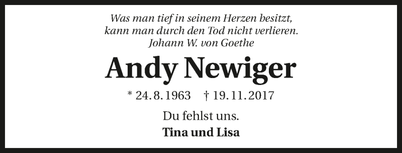  Traueranzeige für Andreas Newiger vom 19.11.2019 aus 