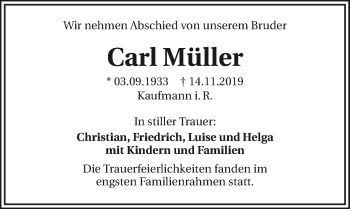 Traueranzeige von Carl Müller 