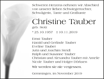 Traueranzeige von Christine Tauber 