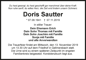 Traueranzeige von Doris Sautter 