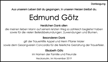 Traueranzeige von Edmund Götz 