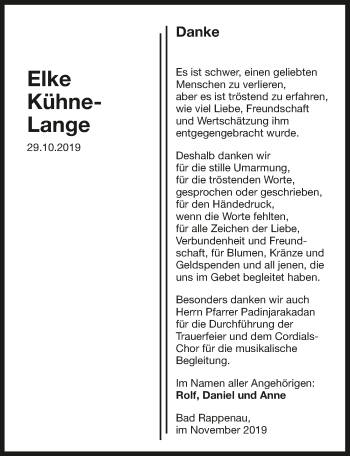 Traueranzeige von Elke Kühne-Lange 
