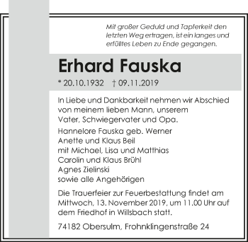 Traueranzeige von Erhard Fauska 