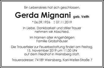 Traueranzeige von Gerda Mignani 