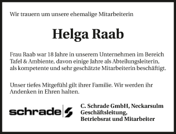 Traueranzeige von Helga Raab 