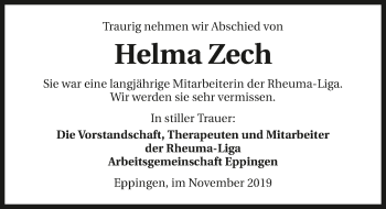 Traueranzeige von Helma Zech 