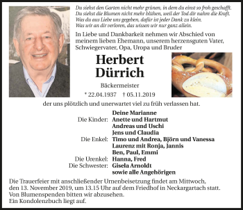 Traueranzeige von Herbert Dürrich 