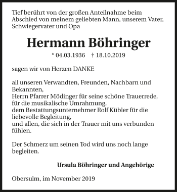 Traueranzeige von Hermann Böhringer 