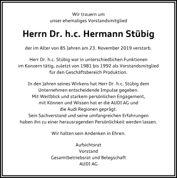 Traueranzeige von Hermann Stübig 