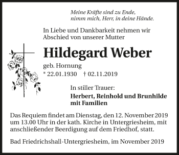 Traueranzeige von Hildegard Weber 
