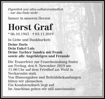 Traueranzeige von Horst Graf 