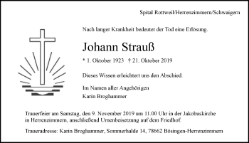 Traueranzeige von Johann Strauß 