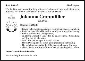 Traueranzeige von Johanna Cronmüller 