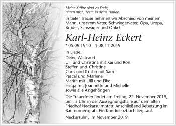 Traueranzeige von Karl-Heinz Eckert 