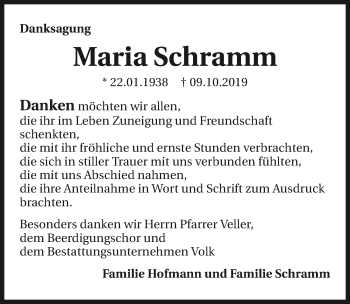 Traueranzeige von Maria Schramm 