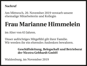 Traueranzeige von Marianne Himmelein 