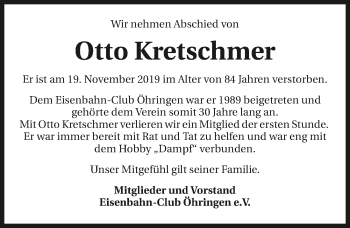 Traueranzeige von Otto Kretschmer 