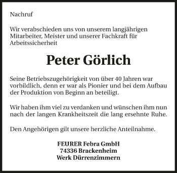 Traueranzeige von Peter Görlich 