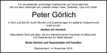 Traueranzeige von Peter Görlich 