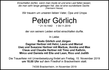 Traueranzeige von Peter Görlich 