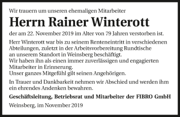 Traueranzeige von Rainer Winterott 