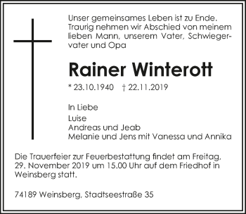 Traueranzeige von Rainer Winterott 