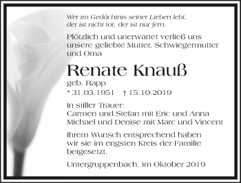 Traueranzeige von Renate Knauß 