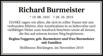 Traueranzeige von Richard Burmeister 