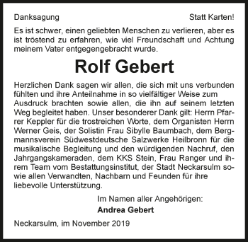 Traueranzeige von Rolf Gebert 