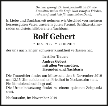 Traueranzeige von Rolf Gebert 