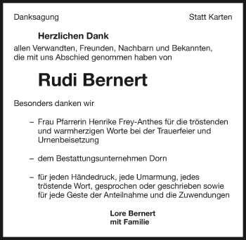 Traueranzeige von Rudi Bernert 