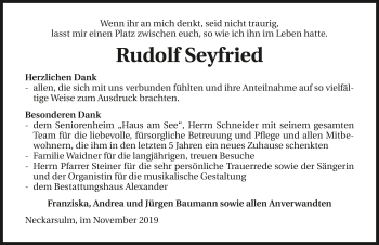 Traueranzeige von Rudolf Seyfried 