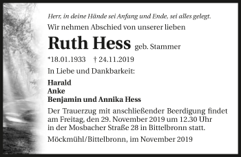 Traueranzeige von Ruth Hess 