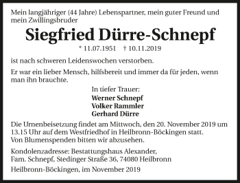 Traueranzeige von Siegfried Dürre-Schnepf 