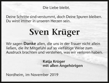 Traueranzeige von Sven Krüger 