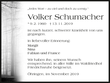 Traueranzeige von Volker Schumacher 