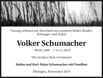 Traueranzeige von Volker Schumacher 