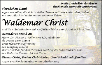 Traueranzeige von Waldemar Christ 